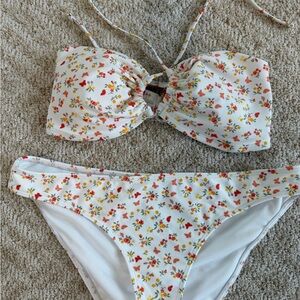 Hollister White Floral Bandeau Bikini Set
